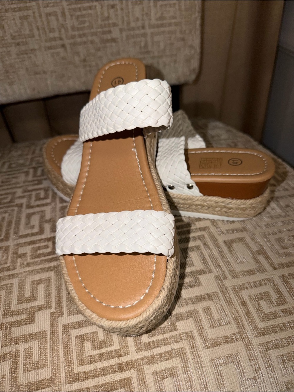 White Braided Two-Band Espadrille Slide Sandals - Women